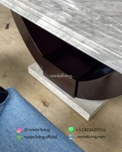 detail Marble Dining Table Set With Elegant Blue Chairs