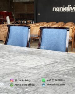 chairl Marble Dining Table Set With Elegant Blue Chairs