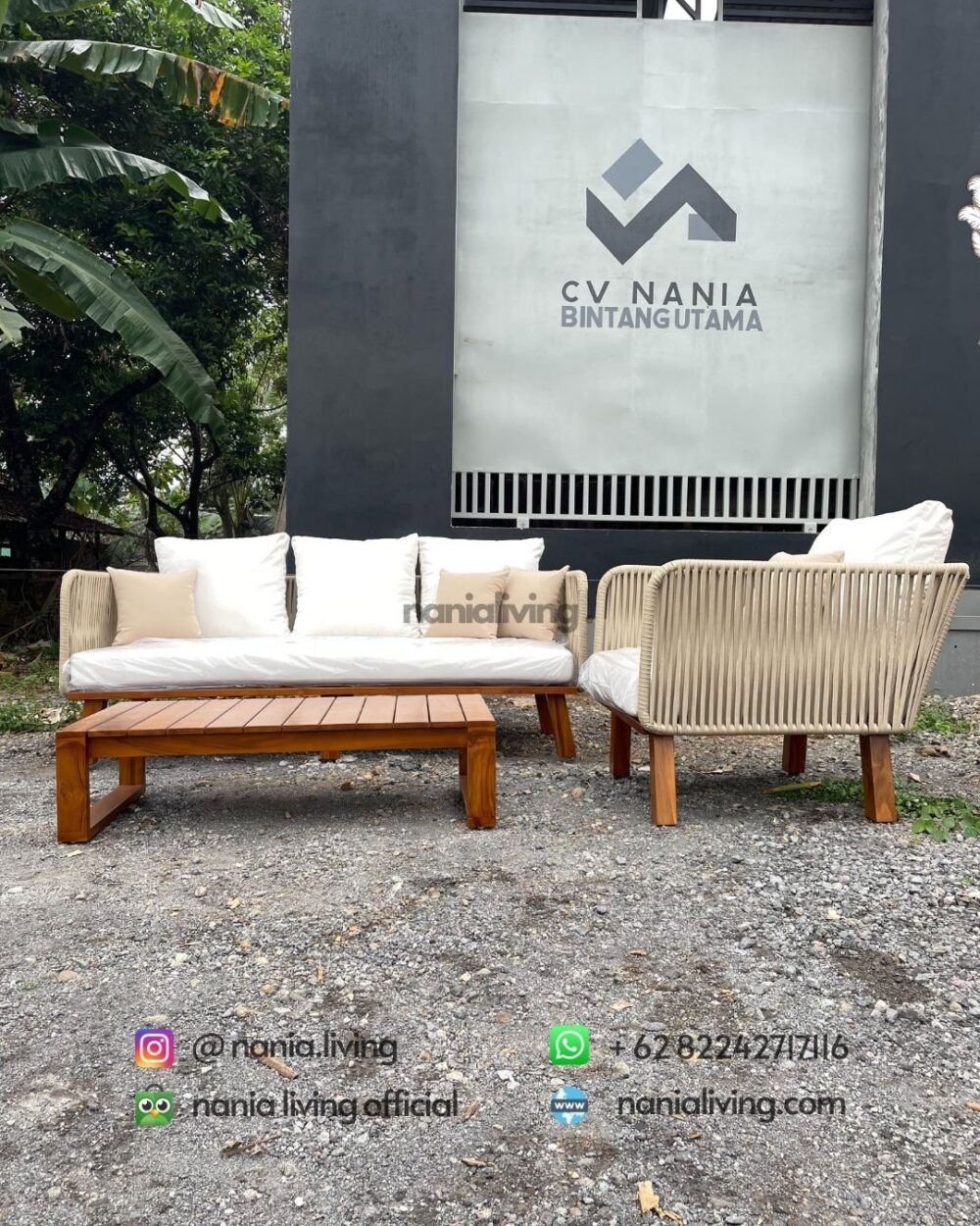 Outdoor Guest Sofa Set With Rope Straps