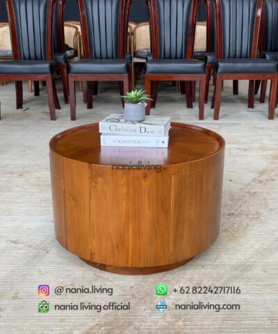 Round Teak Guest Table With Two Drawers