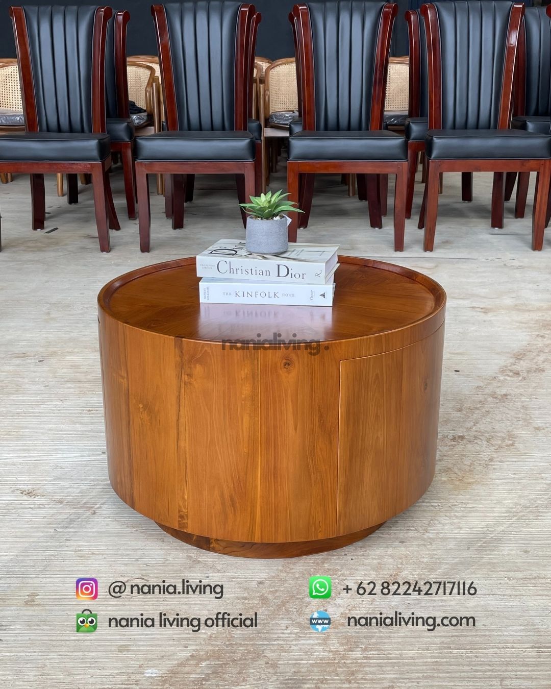 Round Teak Guest Table With Two Drawers