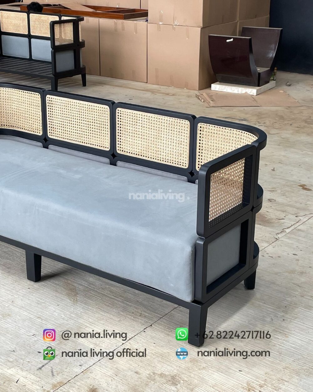 side 3-seater Guest Sofa With Natural Rattan Combination