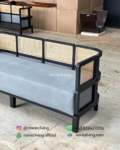 side 3-seater Guest Sofa With Natural Rattan Combination