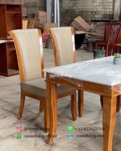 side Minimalist Dining Table With Marble Top And 4 Chairs