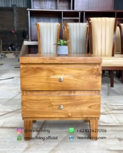 Minimalist Teak Night Table With Two Drawers