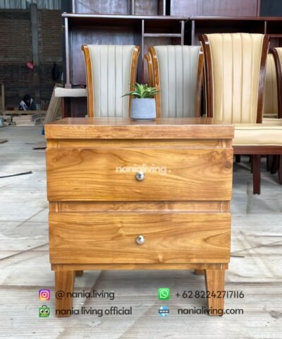 Minimalist Teak Night Table With Two Drawers