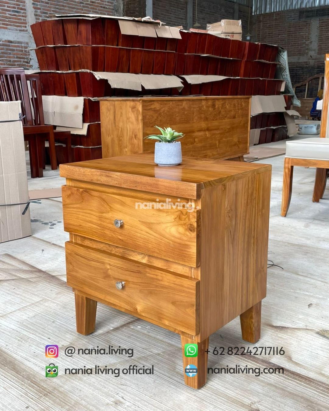 minimalist teak night table with two drawers 2 nania living