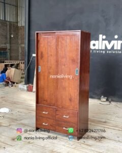 Minimalist Two-door Teak Sliding Wardrobe