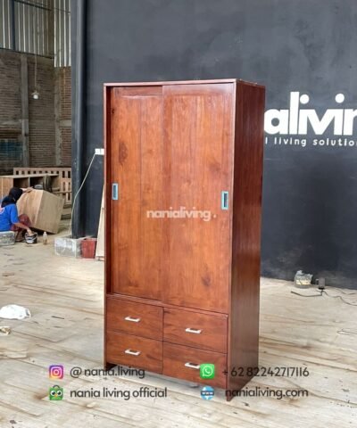 Minimalist Two-door Teak Sliding Wardrobe