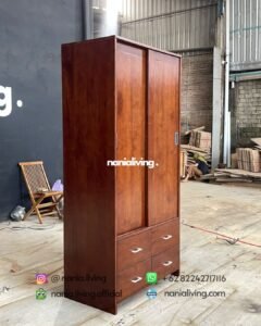 side Minimalist Two-door Teak Sliding Wardrobe