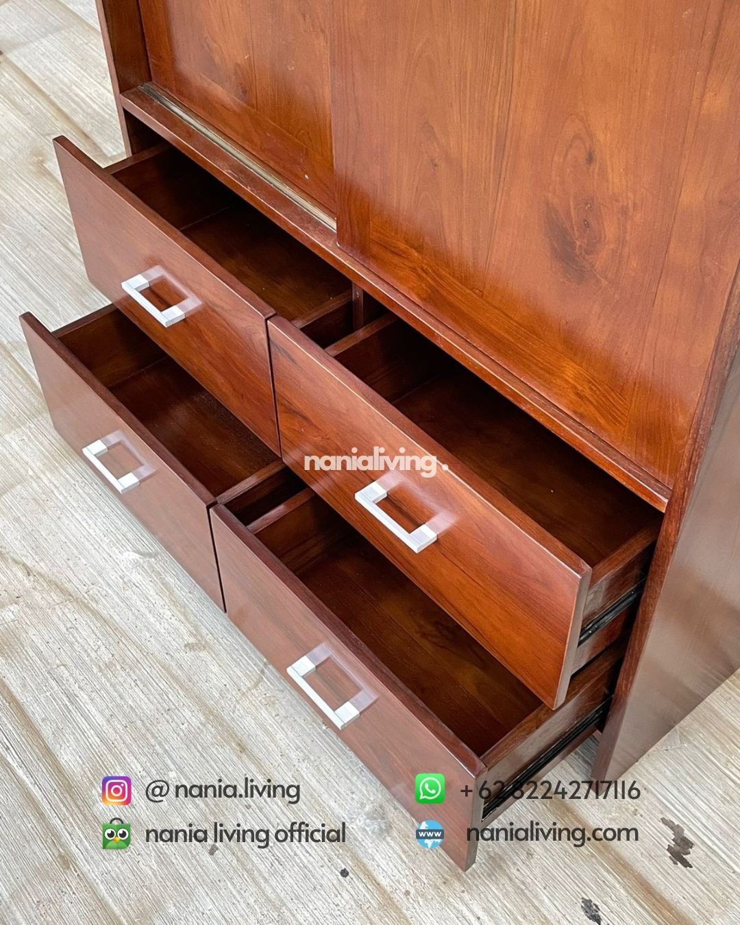 drawer Minimalist Two-door Teak Sliding Wardrobe