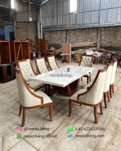 Cream Dining Table With 8 Modern Dining Chairs