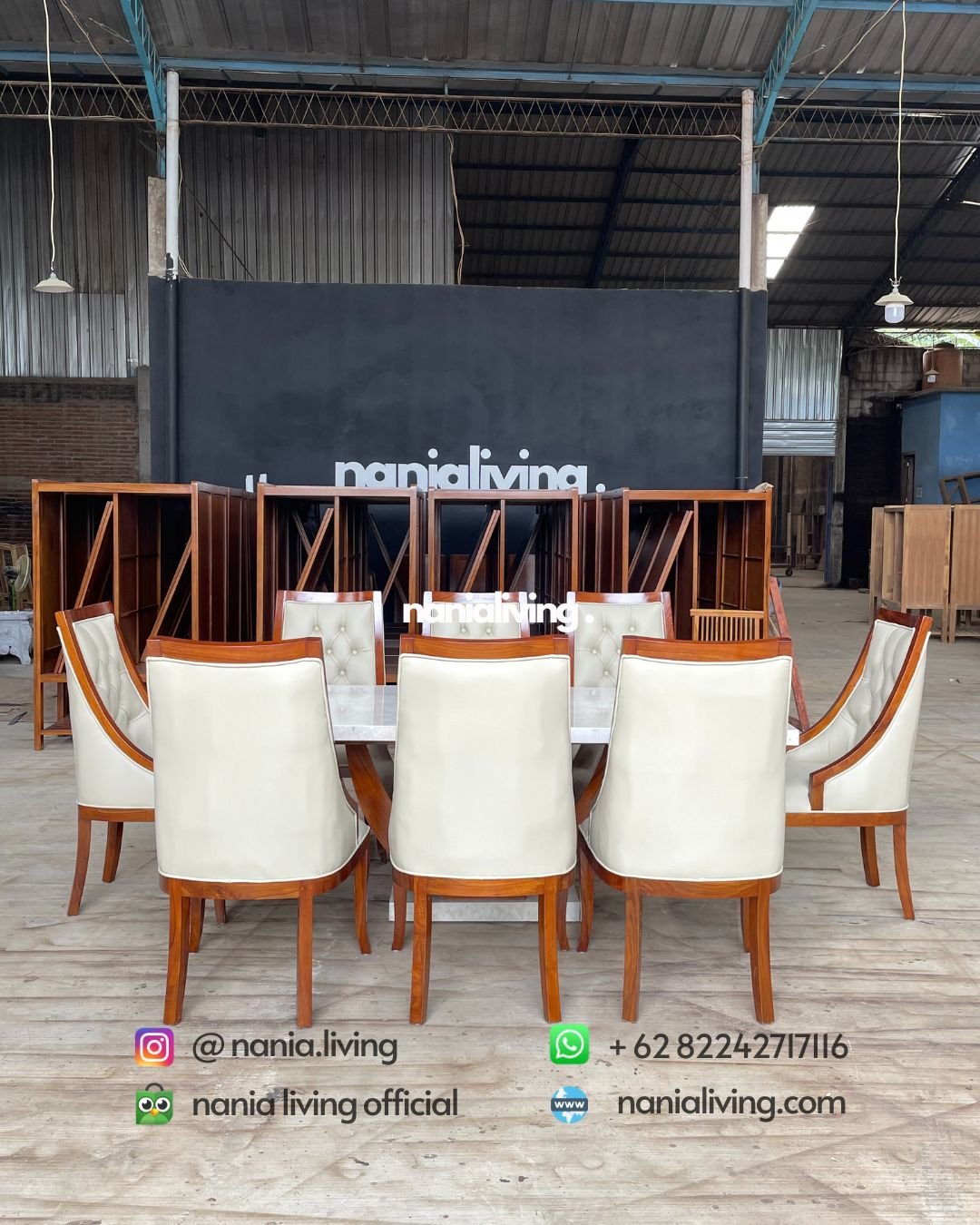 side Cream Dining Table With 8 Modern Dining Chairs