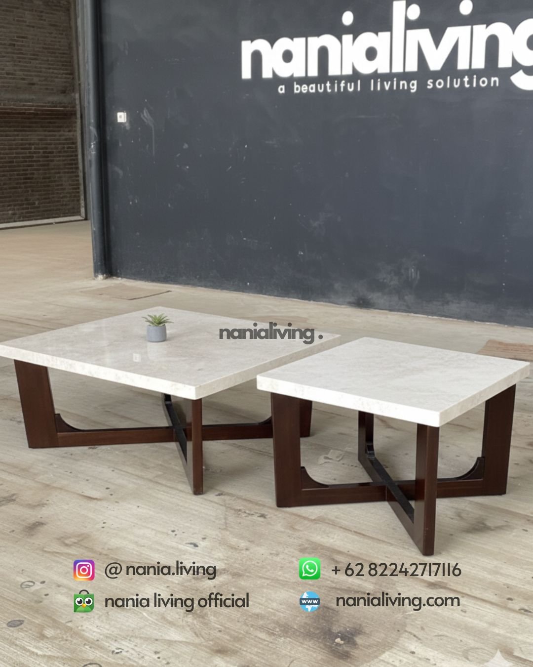 Minimalist Double Marble Teak Guest Table