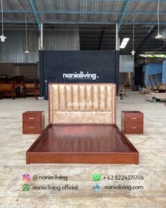 Minimalist Teak Bed With Two Bedside Tables