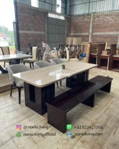 side Stella Dining Table Set With Three Chairs And Bench