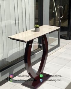 side Teak Console Table With Genuine Marble Top