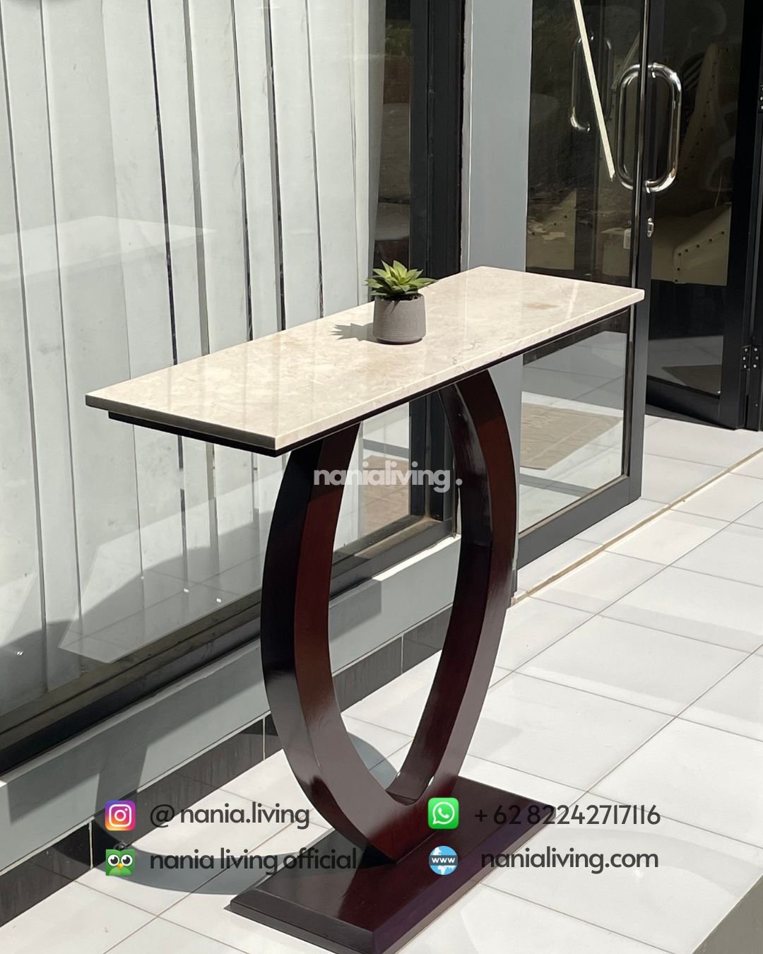 side Teak Console Table With Genuine Marble Top