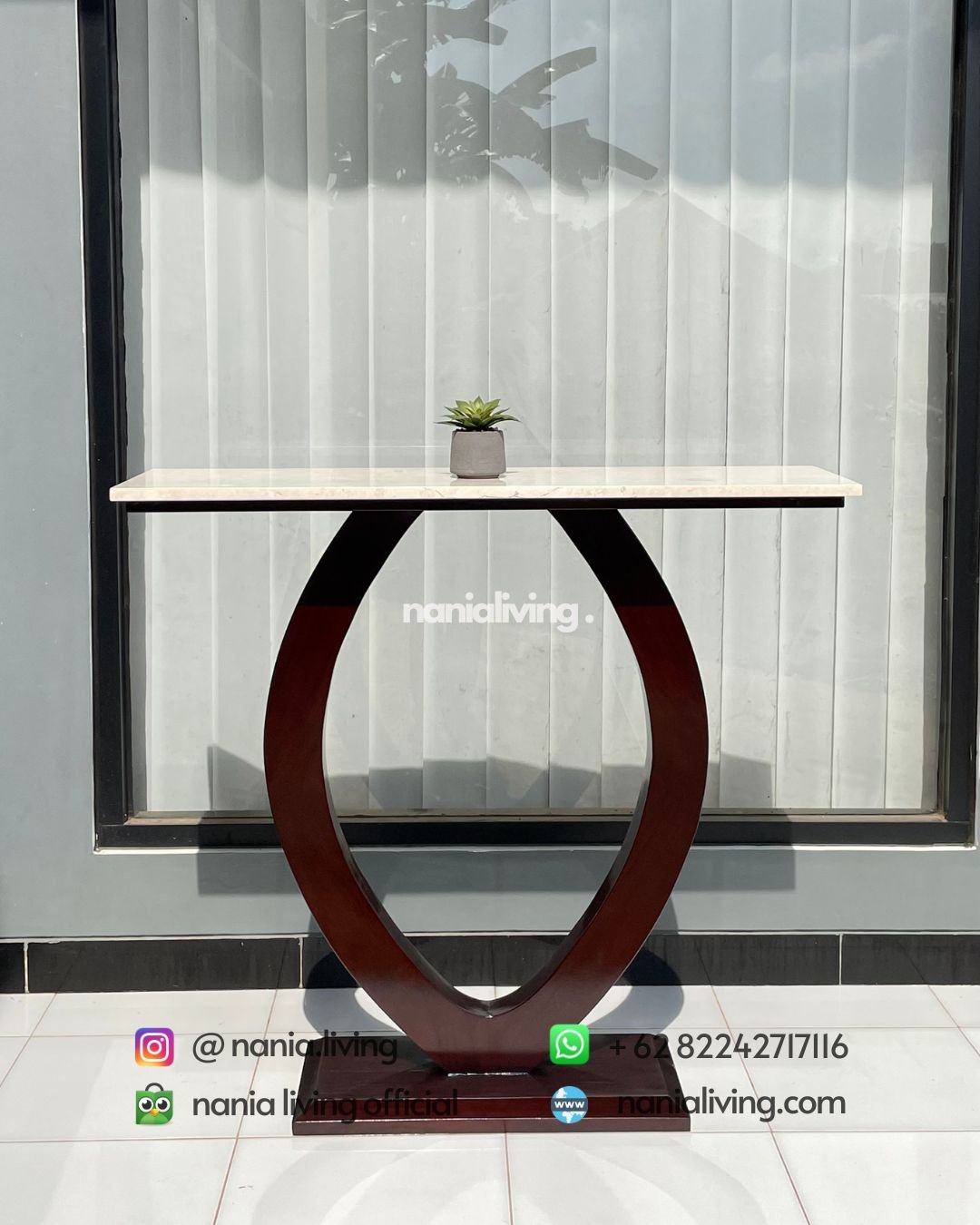 Teak Console Table With Genuine Marble Top