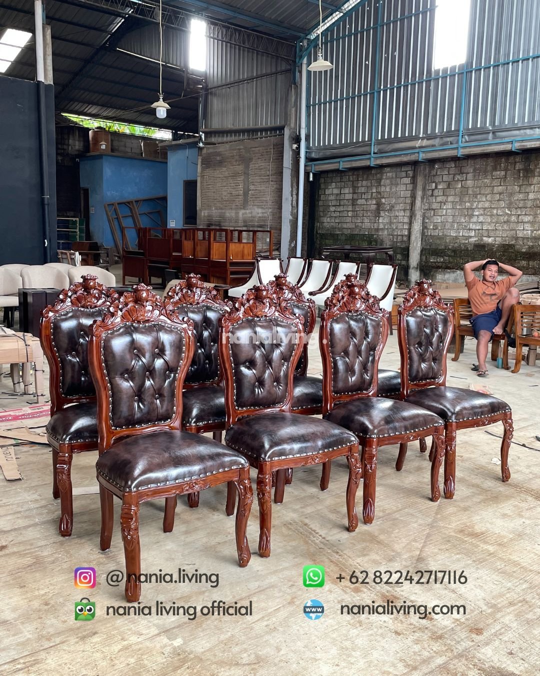 Black Carved Teak Dining Chair