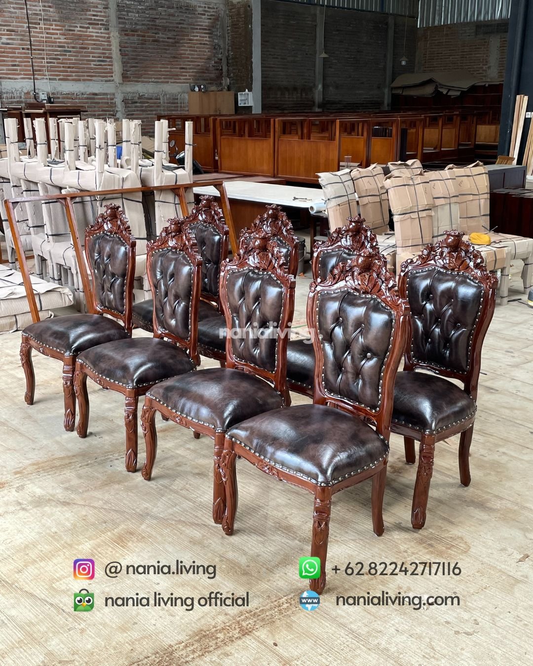 side Black Carved Teak Dining Chair