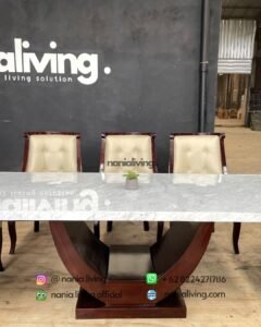 detail Marble Dining Table Set With 8 Swivel Chairs