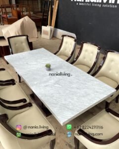 marble Marble Dining Table Set With 8 Swivel Chairs