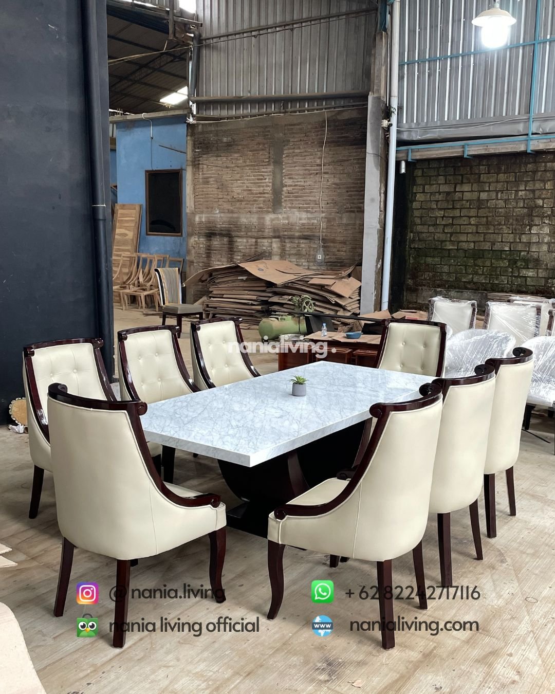 Marble Dining Table Set With 8 Swivel Chairs