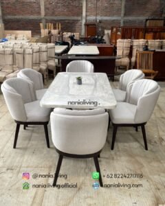 Marble Dining Table With 6 Chairs And Shell Motif