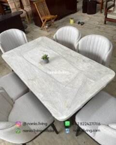 marble Marble Dining Table With 6 Chairs And Shell Motif