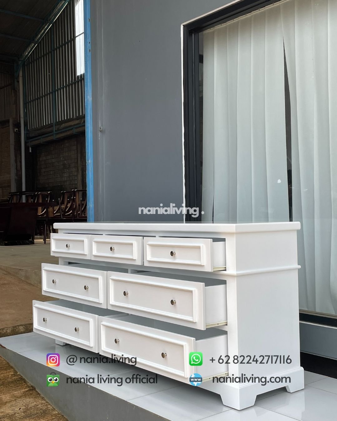 drawer open Modern Minimalist White Duco Buffet