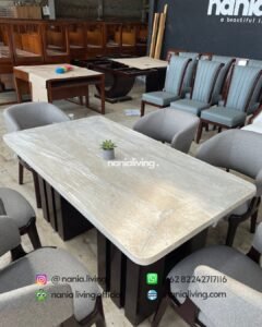 marble Saint Helena Dining Table Set With 6 Gray