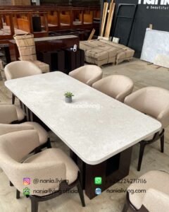 marble Saint Helena Marble Dining Table With 8 Cream Chairs
