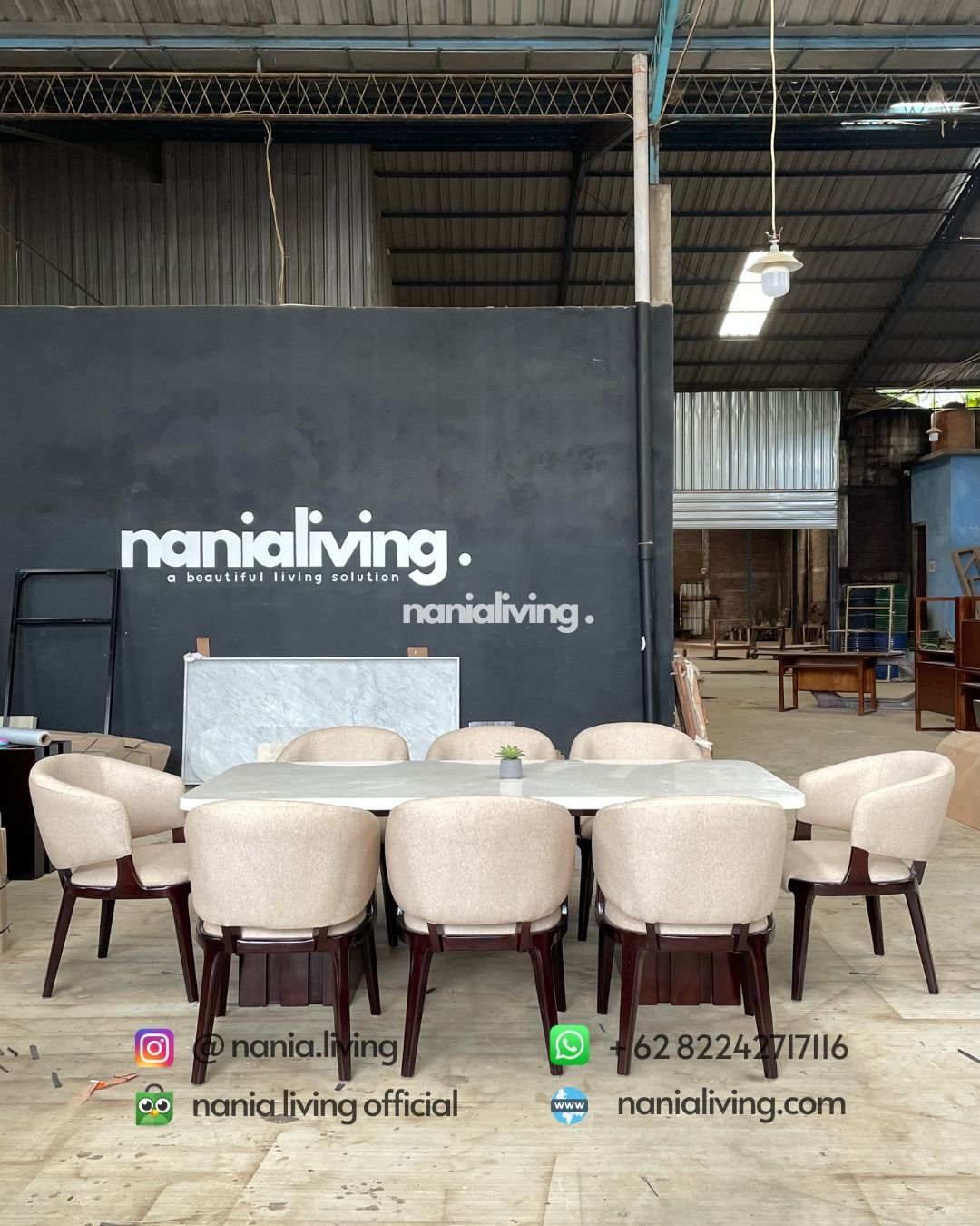 Saint Helena Marble Dining Table With 8 Cream Chairs (6) cv nania bintang utama
