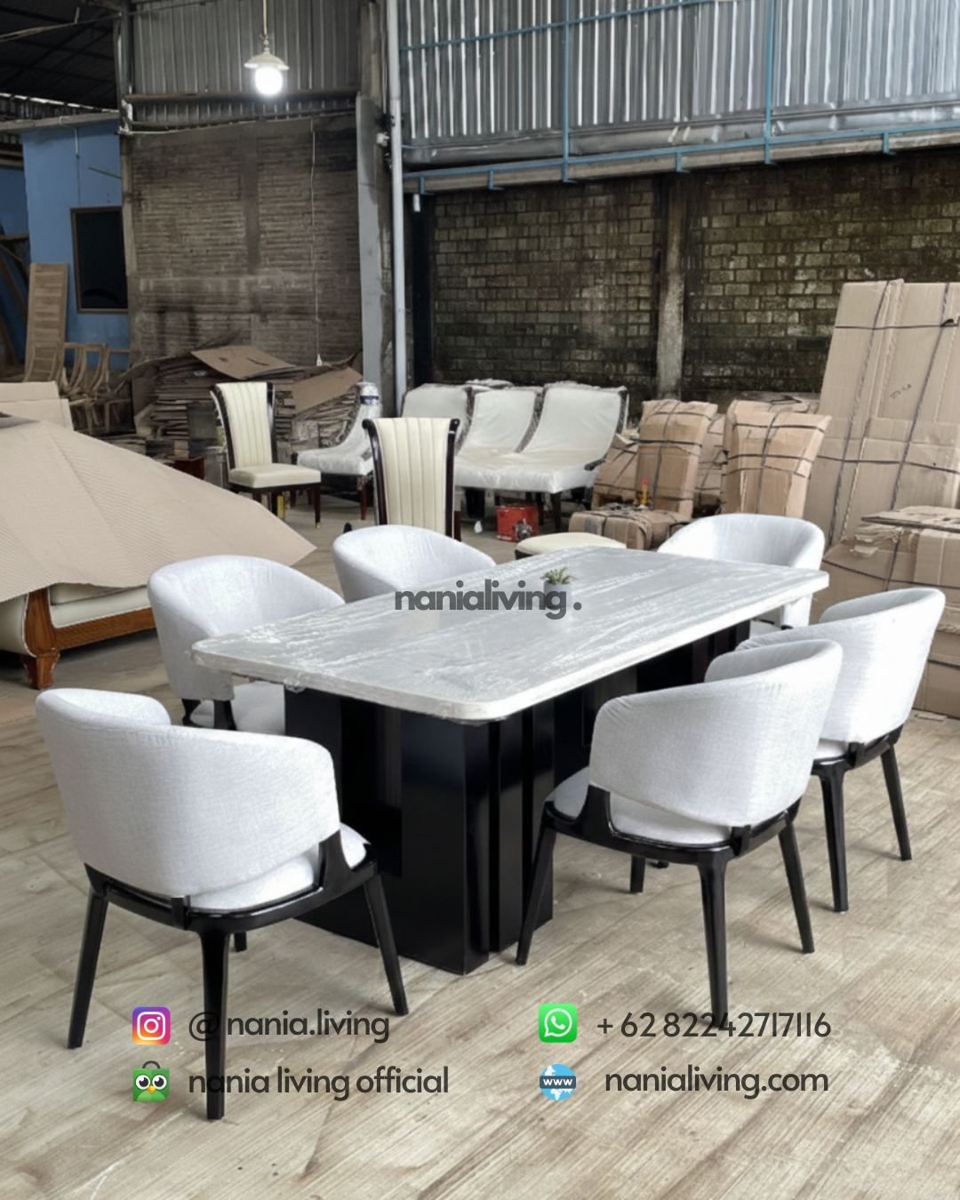 Saint Helena white and black marble dining table set (2) nania living