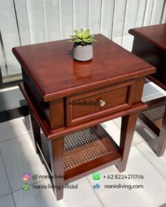 drewer Teak Nightstand With Rattan Accents