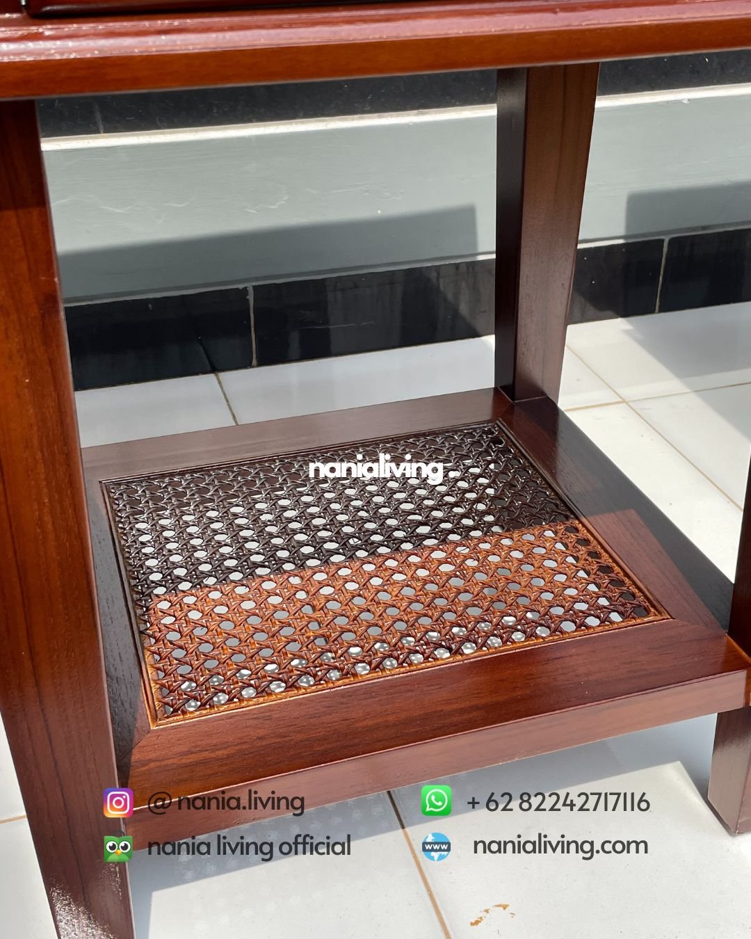 rattan Teak Nightstand With Rattan Accents