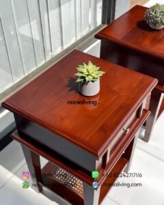 detail Teak Nightstand With Rattan Accents