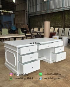 drawer Elegant White Lacquered Director's Desk