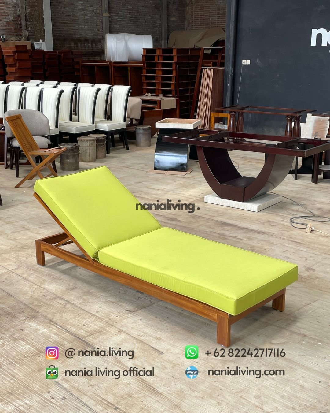 cushion Green Foam Teak Beach Lounge Chair