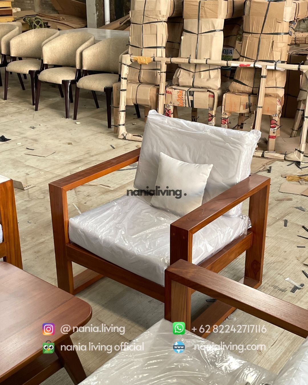 chair Large Minimalist Teak Guest Sofa Set