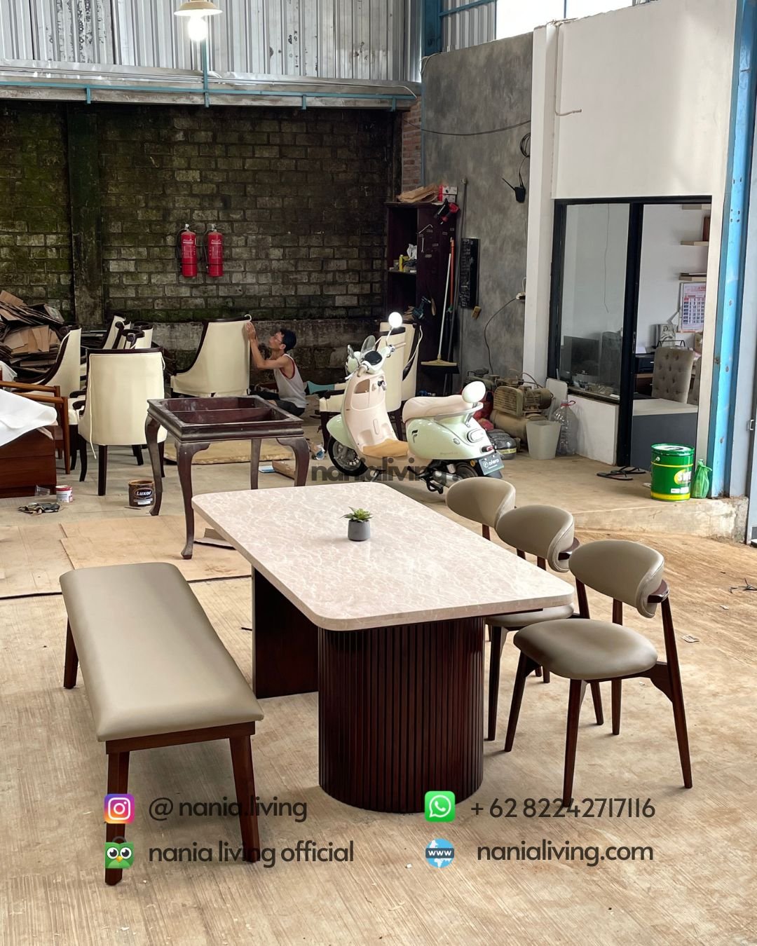 Marble Dining Table Set With 3 Chairs And 1 Bench