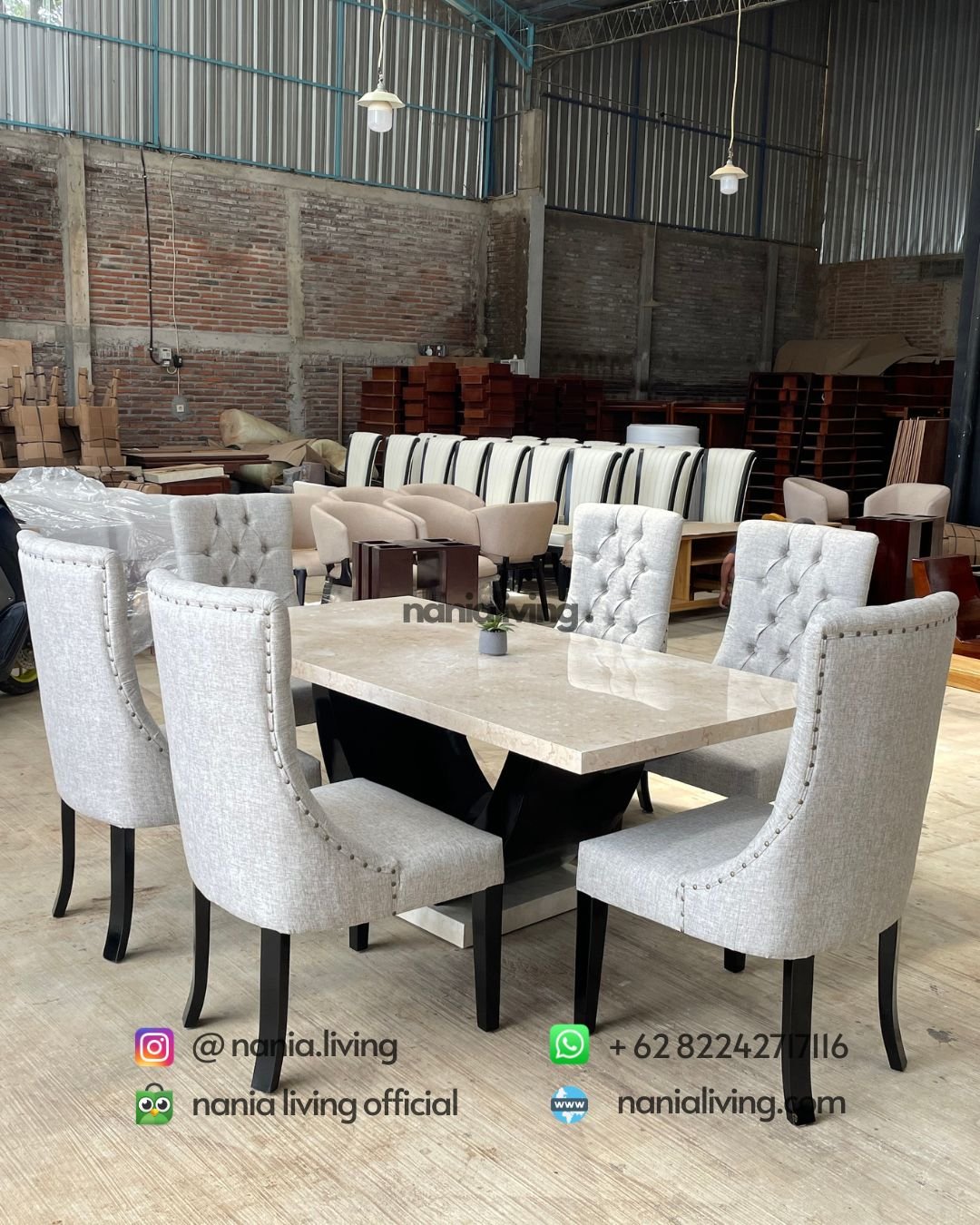 Marble Dining Table Set With Modern Chairs (1) nanialiving