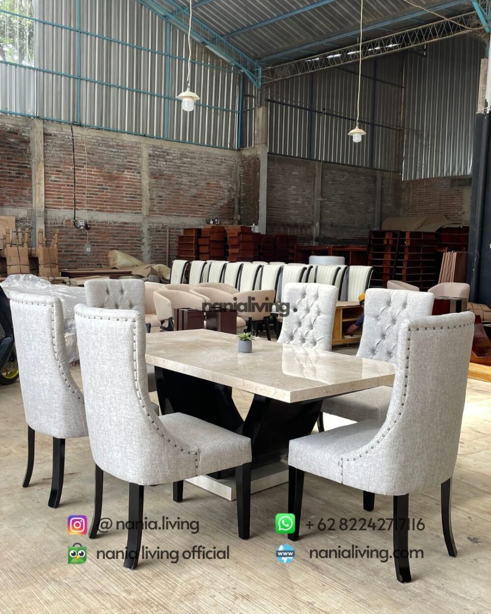 Marble Dining Table Set With Modern Chairs - Nania Living