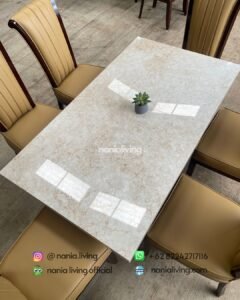 Marble Dining Table Set With Slatted Chairs