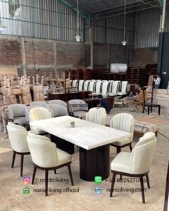 Modern Dining Table With Fluted Table Legs And 6 Dining Chairs