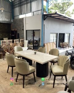 side Modern Dining Table With Fluted Table Legs And 6 Dining Chairs