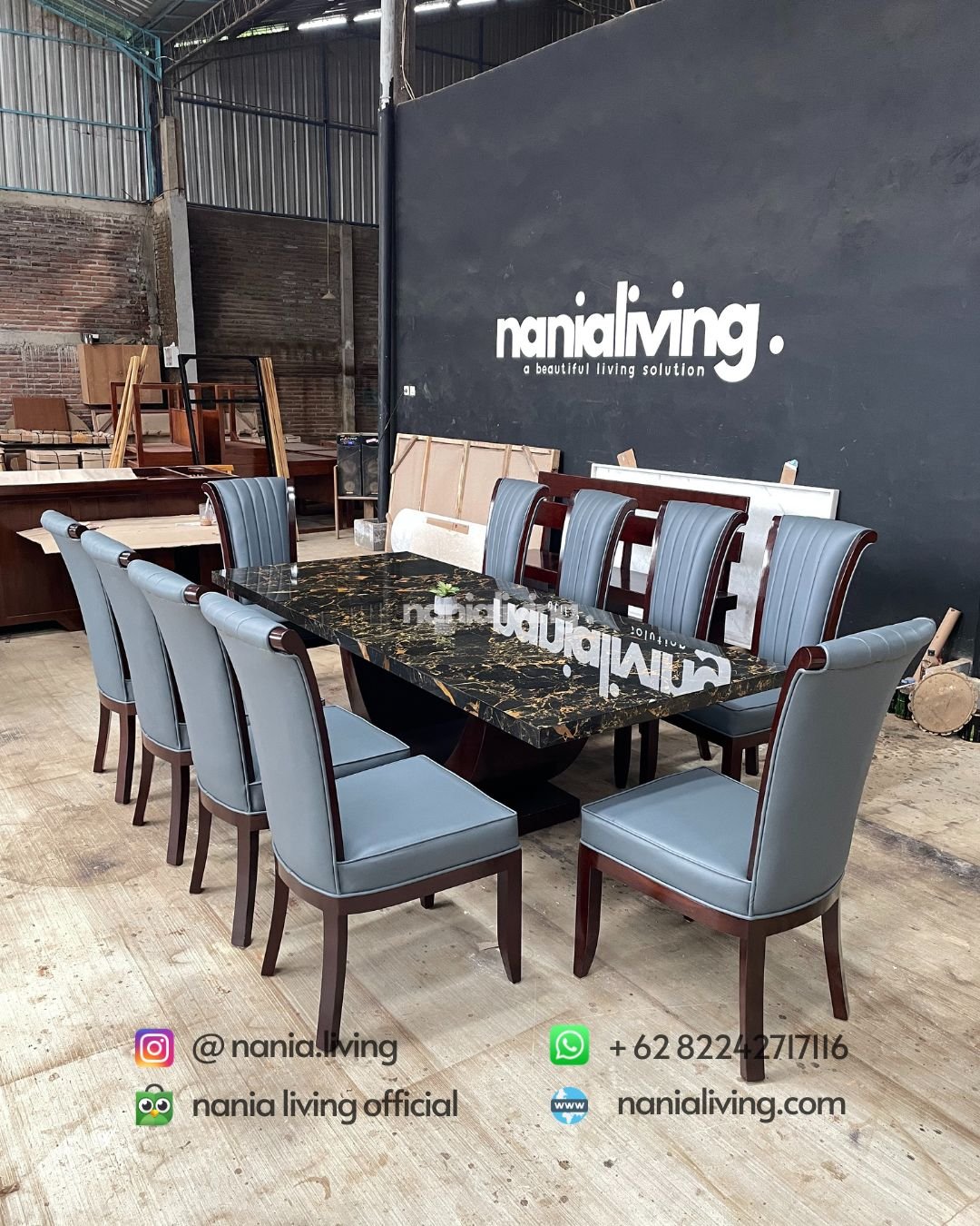 Portoro Gold marble dining table with 10 chairs (1) nanialiving