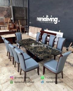 Portoro Gold Marble Dining Table With 10 Chairs