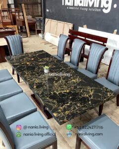 marble Portoro Gold Marble Dining Table With 10 Chairs